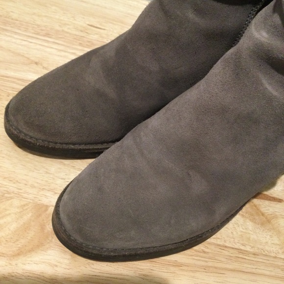 UGG Suede Leather Grey Block Heel Booties 8M - Picture 7 of 10